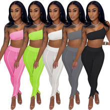 2021 Casual Solid Skew Collar Two Piece Set Sleeveless Crop Top High Wait Pencil Pants Tracksuit Outdoor Jogging Fashion Suit 2024 - buy cheap