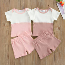 Newborn Baby Girls Fashion 2PCS Casual Outfits Set Summer Toddler Kids Girls Short Sleeve Patchwork Tops+Shorts Tracksuits 2024 - buy cheap