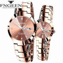 Relogio feminino fngeen casal assista men relógio de quartzo para os amantes das mulheres de luxo relógio de pulso natal aço inoxidável à prova dwaterproof água 2024 - compre barato