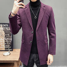 Purple Trench Coat Slim Fit Mens Long Coats Black Woolen Autumn Mens Long Jacket Stylish Vogue Man 2020 Winter Elegant Gentleman 2024 - buy cheap