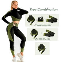 Free collocation Women Seamless Yoga Clothes  Women's Zipper Tracksuit Long Sleeve Sport Bra Leggings Sports Suits Fitness Suits 2024 - buy cheap