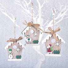 Casa de madeira bonito papai noel boneco de neve forma elk com bowknot pingente natal árvore ornamento pendurado decoração do feriado 2024 - compre barato