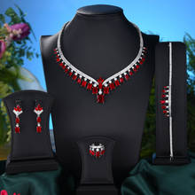 Godki luxo refinado elegante casamento nupcial 4 pçs naija conjuntos de jóias noiva zircônia cúbica colar pulseira brincos anel conjunto 2024 - compre barato