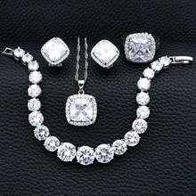 Kits de joias de prata esterlina para mulheres, 925, branco, zircônia cúbica, cristal, colar, brincos, pulseira, pingente, anel 2024 - compre barato