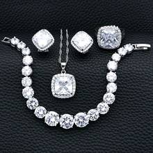 925 Sterling Silver Bridal Jewelry Kits For Women White Cubic Zirconia Crystal Necklace/Stud Earrings/Bracelet/Pendant/Ring 2024 - buy cheap