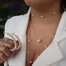 Изысканное женское ожерелье с жемчужной подвеской, цепочка на ключицу, многослойный набор золотого ожерелья, очаровательные вечерние ювелирные изделия, аксессуары 2024 - купить недорого
