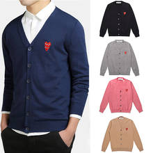 PLAY Spring Autumn Men Women Embroidered Overlapping Double Hearts V-neck Long Sleeve Buttoned Cotton Coat Loose Couple Sweater 2024 - buy cheap