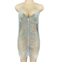 Женское платье с цепочкой, блестящее, с вырезами, на шее, без рукавов, короткое, для диджея, певицы, танцев, сценический наряд для ночного клуба 2024 - купить недорого