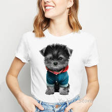 ZOGANKIN-Camiseta con estampado de perro Yorkies Adorable para mujer, remera con estampado de animales, playera blanca para mujer, camisetas informales para niña 2024 - compra barato