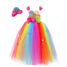 Vestido tutu infantil de arco-íris, fantasia colorida de pirulito para cosplay, concurso, roupas de aniversário 2024 - compre barato
