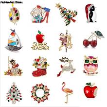 Fashion Christmas Brooches Santa Claus Hat gloves Bells Socks Snowfake Rhinestone Suit Metal Pins Badges Brooch New Year Gifts 2024 - buy cheap