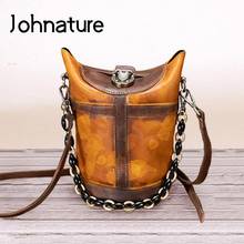 Johnature-Bolso Retro de cuero genuino para mujer, pintada a mano bandolera con broche, estilo mensajero, 2021 2024 - compra barato