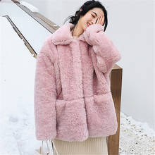 Faux Fur Coat Female Slim Lamb Hair 2019 Winter New Loose Fur Granules Velvet Pocket Long Sleeve Warm Fur Coat Tide H00899 2024 - buy cheap