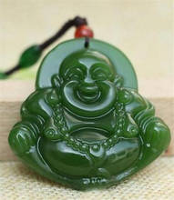 COPPER STATUE Fine Natural Hand-carved Black Green Jade Buddha Lucky Amulet Pendant Necklace 2024 - buy cheap