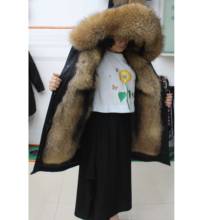 Linhaoshengyue  Fashion Women Overcoming Raccoon Fur Hood Collar  Raccoon Fur Linink  Warm 2024 - buy cheap