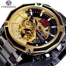 Forsining-reloj mecánico automático para hombre y mujer, accesorio de pulsera de acero inoxidable con esqueleto dorado, diseño militar deportivo, de marca superior de lujo, color negro 2024 - compra barato