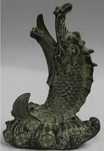 912+++6" Old Chinese Folk Bronze Dragon Fish Wealth Money Coin Animal Statue Sculpture 2024 - buy cheap