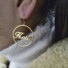 Personalized Name Earrings For Women Girl Oorbellen Stainless Steel Eardrop Gold Filled Circle Custom Name Drop Earrings Jewelry 2024 - buy cheap