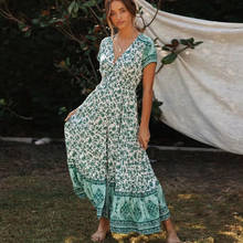 AYUALIN-vestido midi de rayón con estampado floral para mujer, Vestido largo de rayón con cuello en V, borlas, bohemio, de verano 2024 - compra barato