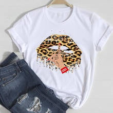 Camisetas de manga corta para mujer, ropa con estampado de labios de leopardo de los 90, playera estampada para mujer 2021 2024 - compra barato