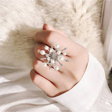 Anillo abierto con diamantes de imitación para mujer, sortija ajustable de tamaño 11 con perlas blancas de circón y copos de nieve, con diseño de flor de fuegos artificiales 2024 - compra barato
