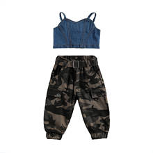 1-6Y Fashion Summer Kids Girls Clothes Sets Denim Blue Sleeveless Vest Tops Camouflage Pants 2024 - buy cheap