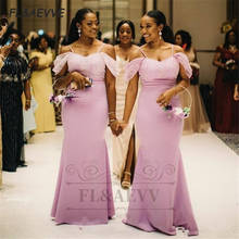 2021 Peach Pink Bridesmaid Dresses Black Girls Off-the-Shoulder South African Bridesmaid Dress Split Side Wedding Party Gowns 2024 - buy cheap