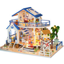 Nova casa de bonecas de madeira diy lenda do mar azul arquitetura casas boneca em miniatura com móveis brinquedos para crianças amigo presente 2024 - compre barato