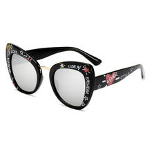 Oversized cat eye óculos de sol mulher marca luxo 2019 cateye óculos amor forma elegante graffiti lunette de soleil femme 2024 - compre barato