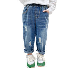 Jeans com buracos para meninas, roupas casuais rasgadas para crianças 2024 - compre barato