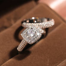 Charlinliol luxo 2 pçs sólido 925 prata esterlina anéis de casamento conjunto para mulher empilhável anéis de dedo presente do dia dos namorados 2024 - compre barato