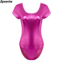 Verão sexy desempenho de dança para as mulheres manga curta brilhante metálico elastano bodysuit ballroom pole dança roupas magro plus size 2024 - compre barato