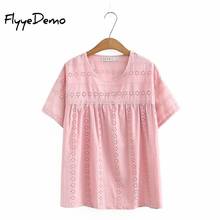 Embroidery T Shirt Women 2021 Summer 100% Cotton O-neck Casual Big Code Female Short-sleeve T-shirt 4 Colors Tee Tops Plus Size 2024 - buy cheap