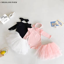 Одежда для маленьких девочек весенняя одежда для малышей комплект одежды для новорожденных девочек, комбинезон + юбка-пачка + повязка на голову, одежда для малышей для первого дня рождения 2024 - купить недорого