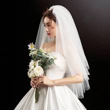 Velos de novia de dos capas, accesorios de boda, blanco y Beige, con peine, 60-100cm de longitud 2024 - compra barato