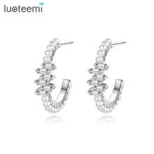 LUOTEEMI Semi-annular Stud Earrings for Women Dating Party Gifts Imitation Pearls Clear CZ Stone Fashion Female Jewelry Brincos 2024 - buy cheap