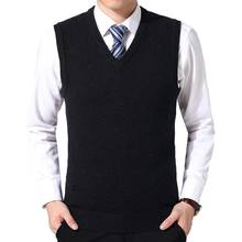 Men Casual Winter Solid Color V Neck Sleeveless Knitted Woolen Plus Size Vest 2024 - buy cheap