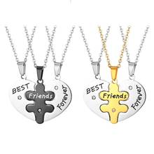 Boniskiss 3 pieces / set of Best Friends Forever Pendant Necklace Chain Friendship Heart Jewelry Necklace Gift For Women Girls 2024 - buy cheap