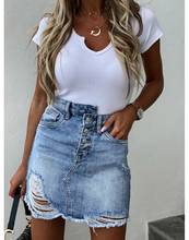 Irregular High Waist Jeans Skirts Women's Ripped Holes Short Denim Skirt Summer Party Club Streetwear Lady Buttons Pencil Skirt 2024 - buy cheap