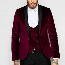 Velvet Men Suits Groomsmen Shawl Lapel Custom Made One Button Men Suits Wedding/Prom/Dinner Best Man Blazer ( Jacket+Pants) 2024 - buy cheap