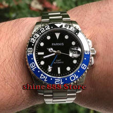 40mm Parnis Black and blue Ceramic Bezel black dial blue GMT hands luminous marks sapphire glass automatic Mens Watch 2024 - buy cheap