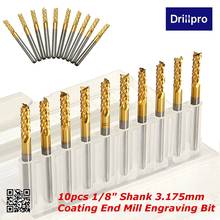 10pcs Drillpro DB-M6 1/8" 3.175mm Titanium Coated Carbide End Mill Engraving Bits For CNC Rotary Burrs Router PCB Engraving Bit 2024 - buy cheap
