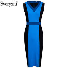 Svoryxiu-vestido sin mangas de verano para mujer, Sexy, con cuello en V, estampado azul y negro, talla grande XXL, 2021 2024 - compra barato
