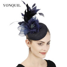Wedding Navy Fascinator Hat Bridal Marriaged Vintage Headpiece With Fancy Flower Millinery Cap For Formal Dress Chuch Fascinator 2024 - buy cheap