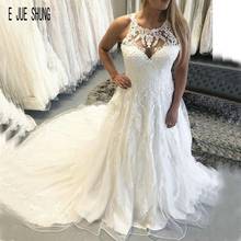E JUE SHUNG Modest Sleeveless Wedding Dresses Illusion O Neck Button Back Wedding Gowns Lace Appliques Bride Dresses mariage 2024 - buy cheap