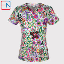 Top feminino com gola em v, 100% algodão, uniformes com estampas florais XXS-5XL 11 2024 - compre barato