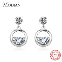 Modian Authentic 925 Sterling Silver Round Charm Dangle Earrings Geometric Cut Clear CZ Drop Earring For Women Wedding Jewelry 2024 - buy cheap