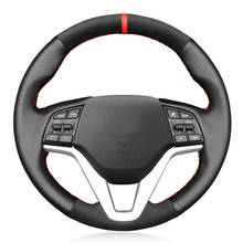 Hand-Stitched Black Genuine Leather Suede Car Steering Wheel Covers For Hyundai Tucson 3 2015 2016 2017 2018 2019 2020 2024 - buy cheap