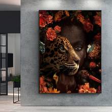 Arte Africano, mujer negra, Tigre, rosa, pájaro, pintura al óleo sobre lienzo, Cuadros, carteles e impresiones, arte de pared, imagen para decoración de sala de estar 2024 - compra barato