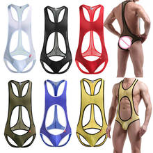 Mens Undershirts Jockstrap Lingerie Mesh Open Back Wrestling Singlet Underwear Transparent Gay Bodysuits Bugle Pouch Jumpsuits 2024 - buy cheap